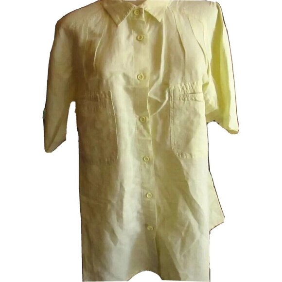 Medium True Vintage 80's Yellow Shirt Gitano Collared Front Pockets Preppy Mom - Picture 2 of 7